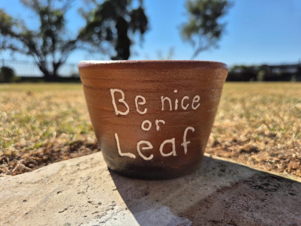 "Be Nice or Leaf" Clay Pot